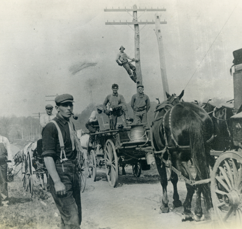 Installing telephone wires in Guilford, 1911..jpg Installing telephone wires in Guilford, 1911..jpg
